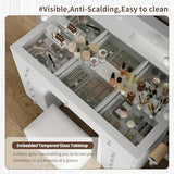 Yanosaku 47" Makeup Vanity with Charging Station, 13 Drawers Vanity Desk with 12 LED Bulbs and HD Mirror, 3 Color Brightness Adjustable, Glass Top, Vanity Set for Bedroom, White Yanosaku