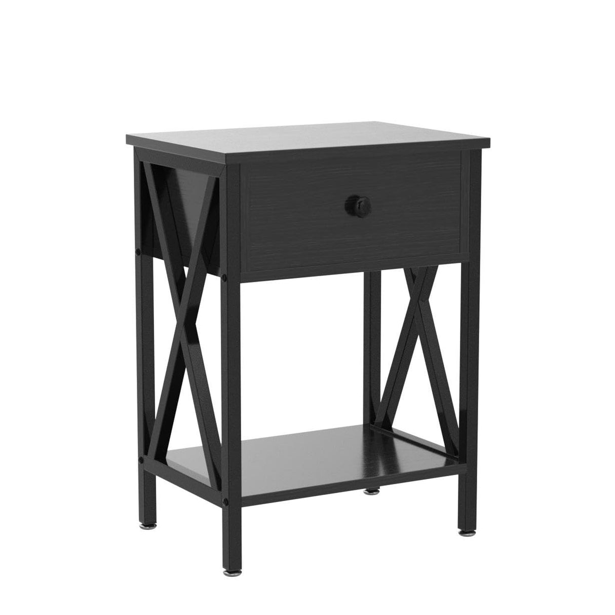 VECELO Night Stands for Bedroom Rustic Nightstand Bedside End Tables with Drawer Storage, (Set of 2), Classic Black VECELO