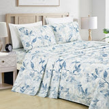 Chezmoi Collection Monica 3-Piece Tropical Floral Bed Sheet Set - Blue Gray White Textured Floral Printed Microfiber 14-Inches Deep Pocket Sheets & Pillowcases Set, Twin Chezmoi Collection