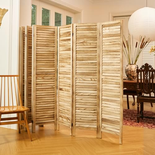 Room Partitions and Dividers, Temporary Wall with Double Hinges, 5.6 Ft Tall Folding Louver Wood Screen for Home Office Bedroom Hotel Decoration (8 Panels, Wood Color) Svimi