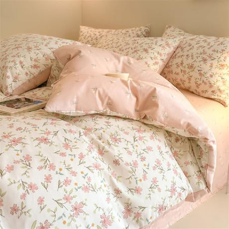 Bildenly Floral Duvet Cover Twin Size Pink Flower Reversible Bedding Set Garden Style Botanical Cottagecore Soft & Lightweight Microfiber Comforter Cover Set with Zipper Closure and 1 Pillowcase Bildenly