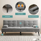 Meilocar 64" Futon Sofa Bed, Convertible Loveseat with 2 Cup Holders, Small Couch with 3 Adjustable Angles & Armrests, Sleeper Sofa for Apartment, Office, Dark Grey Meilocar