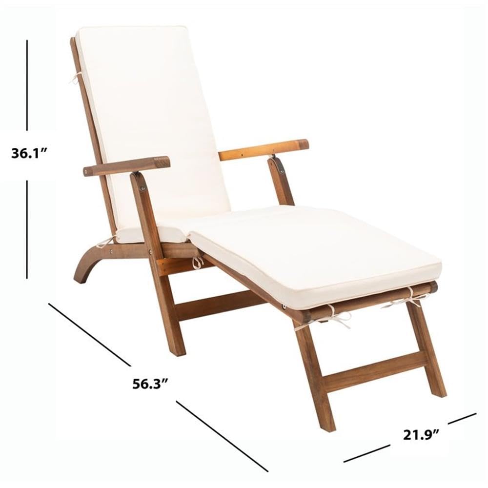 SAFAVIEH Outdoor Collection Palmdale Natural Brown Solid Wood/Beige Cushion Chaise Lounge Chair (PAT7015C) Safavieh