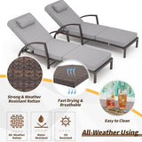 GAOMON Outdoor Lounge Chairs Set of 2, PE Rattan Wicker Chaise Lounge with Cushions and Wheels, Adjustable 5-Position, Patio Lounge Chairs for Outside Poolside Beach, Backyard Relaxation