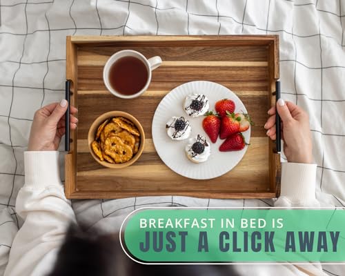 Decorative Serving Tray with Black Handles - Premium Acacia Wood Grain - Impress Your Guests with This Ottoman Tray, Serve Breakfast in Bed, Organize & Declutter - 13 x17 inch by Comfify Comfify