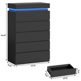 BTHFST 5 Drawers Black Tall Dresser with LED Lights, Modern Tall LED Organizer for Bedroom, Wooden Tall Chest of Drawers with Large Capacity for Bedroom, Closet, Hallway BTHFST