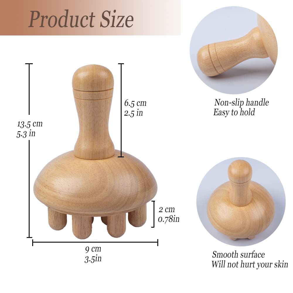 xukele Wood Therapy Mushroom Massage Tools, Wooden Mushroom Massager, Anti Cellulite Lymphatic Drainage Therapy Massage Cup Tools for Body Shaping xukele