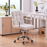 Yaheetech White Desk Chairs with Wheels/Armrests Modern PU Leather Office Chair Midback Adjustable Home Computer Executive Chair 360° Swivel Yaheetech