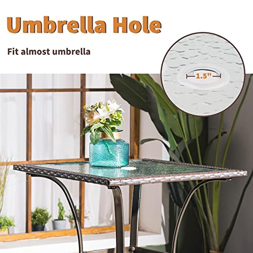 MCombo Patio Dining Set 5 Pieces, Black Outdoor Dining Table and Folding Chairs, Metal Frame Patio Wicker Furniture Set with Square Glass Table Top, for Lawn, Deck, Garden MCombo