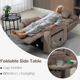 JIKFRIMA Power Lift Recliners Chairs for Elderly Adults Lay Flat Recliner with Heat & Massage, Wireless Charging Device, USB Ports, Cup Holder, Lumbar Pillow, 400Lbs（Velvet Fibric,Light Brown）