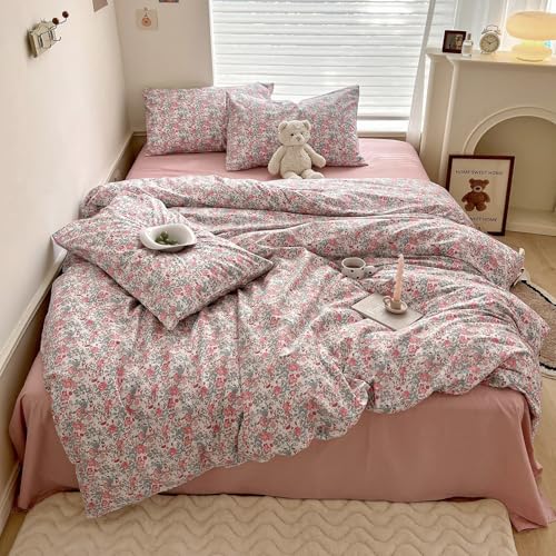 HighBuy Boho Comforter Twin XL Size Pink Floral Rabbit Bedding Comforter Sets 3 Piece French Country Style Cozy Fluffy Comforters for Teen Girls Kids,Cute Flower Bedding Collection for All Season HighBuy