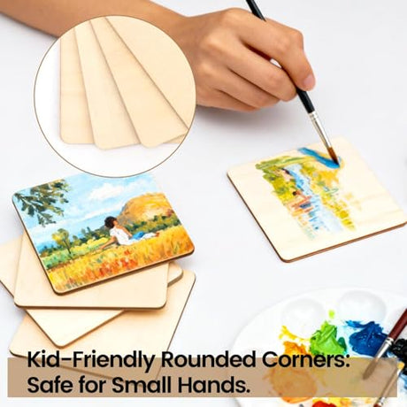 KUQQI 36Pcs 4x4 Inch Blank Unfinished Wood Pieces for Laser Engraving, Wood Carving, Painting, Coaster Making, and DIY Arts Craft Projects KUQQI