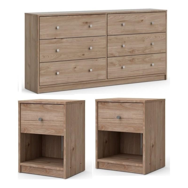 Pemberly Row 3 Piece Dresser and Nightstand Bedroom Set in Jackson Hickory Pemberly Row