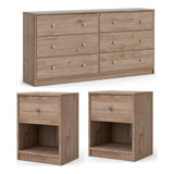 Pemberly Row 3 Piece Dresser and Nightstand Bedroom Set in Jackson Hickory Pemberly Row