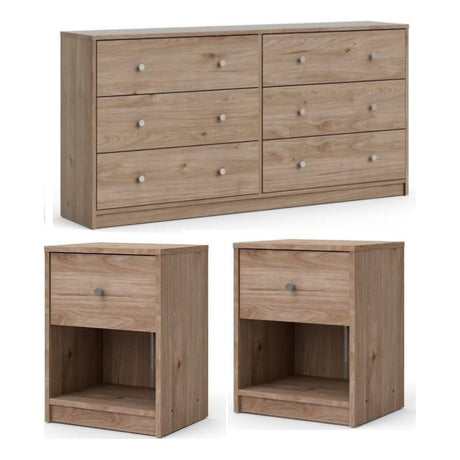 Pemberly Row 3 Piece Dresser and Nightstand Bedroom Set in Jackson Hickory Pemberly Row
