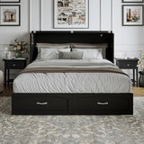 AFI, Marion Queen Wood Murphy Bed Chest with 6" Mattress, Storage Drawer, & Built-in Charger, Black AFI