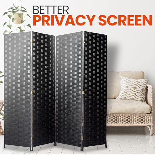 SereneLife 4-Panel Folding Room Divider, Woven Fiber Privacy Screen, Portable Partition for Room Separation, Lightweight Decorative Screen for Living Room, Office, Porch, and Dressing Area, 71” x 18” SereneLife
