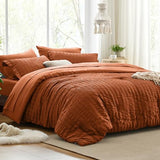Love's cabin Seersucker Terracotta Twin Comforter Set, 5-Piece All Season Lightweight Bed in a Bag Bedding Set with Comforter, Flat Sheet, Fitted Sheet, Pillowcase and Sham Love's cabin