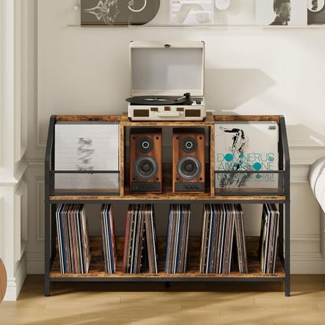 CHOEZON 43" Vinyl Record Storage Holder, Large Record Player Table, Holds up to 400 Albums, Vinyl Record Player Display Stand, Removable Dividers, for CD, Audio Equipment Storage, Rustic Brown TCW77BF CHOEZON