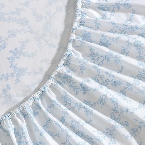 Laura Ashley - Twin XL Sheet Set, Crisp & Cool Cotton Percale Bedding with Deep Pockets, Lightweight for Year Round Comfort, Bed Sheets with Matching Pillowcase (Victoria Blue) Laura Ashley