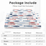 Pamnest King Size Bed Sheet Sets, Summer Blue Fish Soft Microfiber 4 Pcs Bedding Sets for Kids and Adults Bedroom Bed Decor, Cute Sea Red Flat, Fitted Sheet and 2 Pillowcases Pamnest