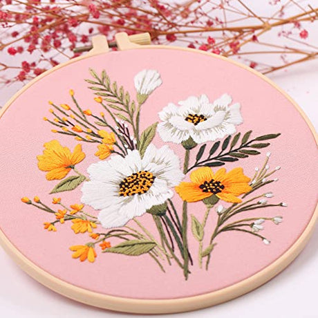 4Pcs Embroidery kits for beginners, Including Printed Embroidery Cloth with flower Patterns, 2 Plastic Embroidery Rings, 1 Pair of Scissors, Colored Threads, Needles and an Embroidery Instructions REEWISLY