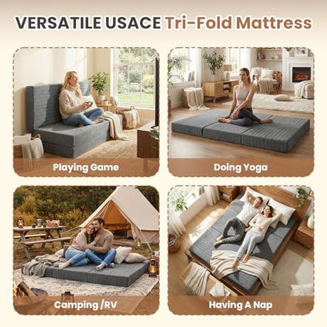 Erament 6-Inch Tri-Fold Mattress Full Size, Covertible Bed Floor Futon Mattress with Handles & Non-Slip Bottom, Foldable Mattress with Removable Tufted for Guest, Camping, Dorm Erament