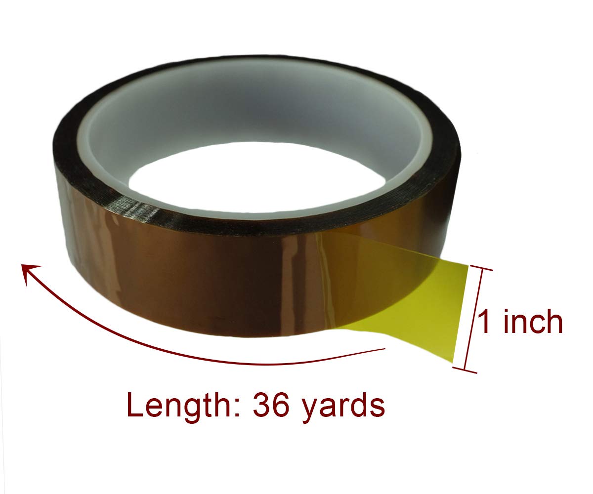 TAPEGO High Temperature Heat Resistant Tape for Heat Transfer 3D Printers High Temp Tape,Kapton Tape Electronics Polyimide Tape 1 inch 36yds TAPEGO