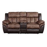 Acme Jaylen Microfiber Reclining Loveseat with Console in Toffee and Espresso Acme