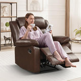 IOMOR Manual Recliner Chair with Overstuffed Arm and Extra-Padded Back, Breathable PU Leather Reclining Chair for Adults, Single Sofa for Living Room, Bedroom (Dark Brown)