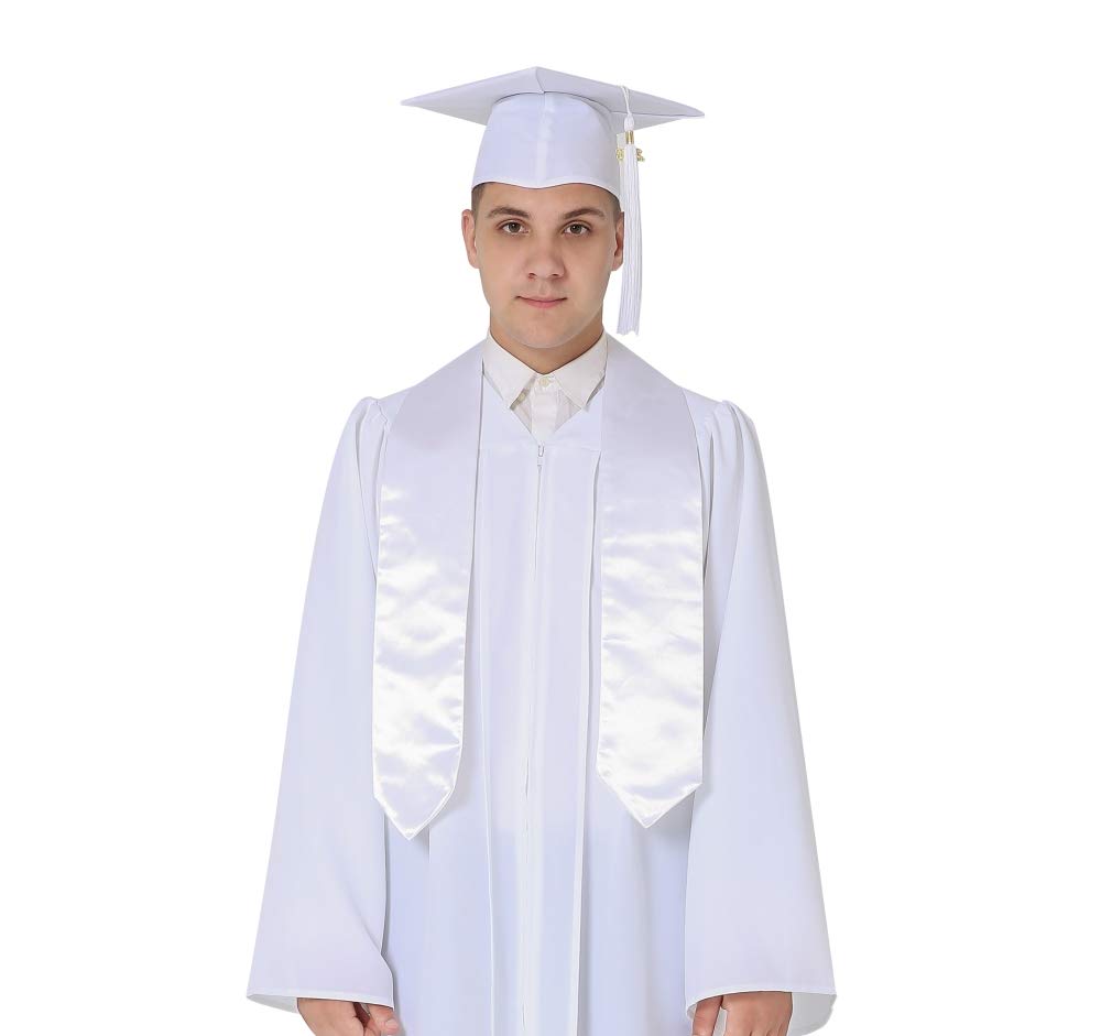 GraduationMall Unisex Adult Plain Graduation Stole 60" White GraduationMall