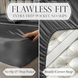 DECOLURE Satin Bed Sheets - 6 Piece Luxury Silky King Size Bedding Set - Softer Than Silk, Wrinkle-Free with 15” Deep Pocket Fitted Sheet, Perfect for Hair & Skin, Gifts for Women (Stone Grey) DECOLURE