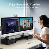 HUANUO Dual Monitor Stand with 2 Drawers , Monitor Riser for 2 Monitors, Extra Large Storage, Multifunctional Desktop Organizer, Computer Monitor Stand for Desk, Laptop, PC, TV, Printer HUANUO