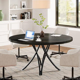 Tribesigns 47" Round Conference Table for 4-6, Modern Office Meeting Table with Metal Cross Legs for Office, Conference Room, Small Spaces (Black) Tribesigns