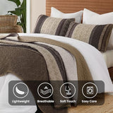 Dinjoy Queen Quilt Set Taupe, Striped Bedspread Queen Size Brown Bedding Sets 3 Pieces Micofiber Lightweight Quilts with 2 Pillow Shams Coverlet Bed Sets for Women Men 96''x90'' Dinjoy