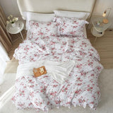 VM VOUGEMARKET Ruffle Comforter Set Twin XL Red Rose Flower Comforter Romantic Floral Bedding Set Soft Microfiber Botanical Bedding Comforter Set 1 Flower Ruffled Comforter with 2 Pillowcases VM VOUGEMARKET
