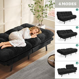 YITAHOME Futon Sofa Bed with 3-Position Adjustable Backrest & Armrests, Upholstered Loveseat Couch Bed, Expandable Foldable Design for Living Room, Bedroom, Small Apartments, Black YITAHOME