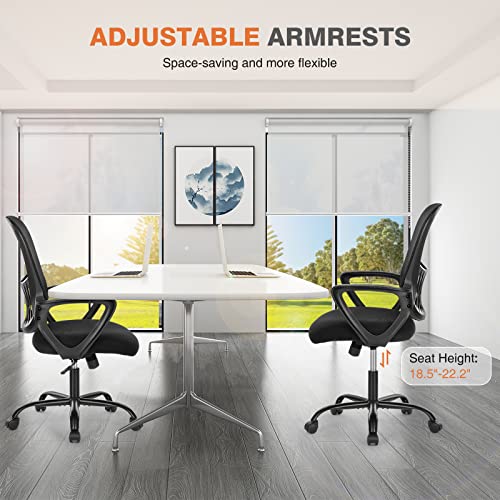 Sweetcrispy Home Office Managerial Executive Chair with Ergonomic Design, Mid-Back Mesh Swivel, Comfortable Lumbar Support, Comfy Arms for Bedroom,Study,Student, Black Sweetcrispy