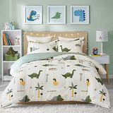 Joyreap Dinosaur Kids Cotton Comforter Set for Boys Girls, Twin Size 3pcs Cotton Bedding Comforter, Fresh Green Dinosaurs on White Design, Skin-Friendly Breathable for All Season- 68x88 inches Joyreap