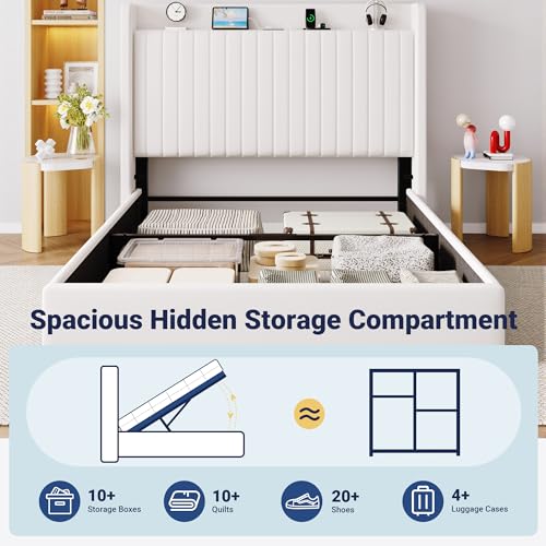 Allewie Full Size Lift Up Storage Bed Frame,Storage Shelf Headboard wi ...
