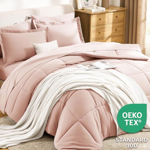 CozyLux Full Size Comforter Sets Blush Pink - 7 Pieces Bed in a Bag Full, Oeko-Tex Certified Bed Set, All Season Soft Bedding Set with Down Alternative Comforter, Sheets, Pillowcases & Pillow Shams CozyLux