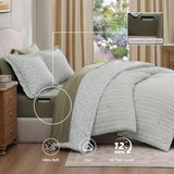 BLOOMHAVEN Queen Comforter Set - 7 Pieces Green Gauze Muslin Bedding Sets for All Seasons, Lightweight Breathable Bed in a Bag Queen with Revesible Farmhouse Comforter, Sheets, Pillowcases & Shams BLOOMHAVEN