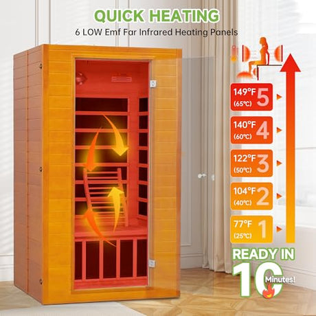 Real Relax Far Infrared Sauna for Home, 1 to 2 Person Indoor Home Sauna with Low Emf Red Light Therapy, Canadian Hemlock Wooden Dry Saunas Room with Bluetooth Speakers, 9-Color Chromotherapy Lights Real Relax