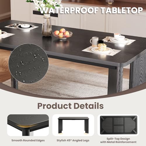 MALOL 7-Piece Rectangular Dining Table Set for 6, 63" Industrial Kitchen Table with 6 Tufted Parsons Dinner Chairs for Dining Room, Kitchen, Living Room, Black+Beige MALOL