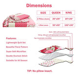 Cmfshape Summer Floral Queen Quilted Bedspread,Romantic Pink Quilt Set Full,Reversible Stitched Bedding Set All Season,Soft Lightweight Coverlet with Pillow Cases (Hot Pink&Rose, Queen90 x90) Cmfshape