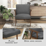 Lexicon Mid Century Modern Accent Chair, Upholstered Lounge Armchair, Single Sofa Seat, Brown Finish Solid Wood Framed Comfy Side Chairs for Living Room/Bedroom/Office/Waiting Area, Dark Gray Lexicon