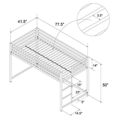 DHP Miles White Metal Junior Twin Loft Bed for Kids - WoodArtSupply