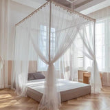 Mosqutent King Size Canopy Bed Frame with Stainless Steel Poles and Bedroom Decor Bracket Mosqutent