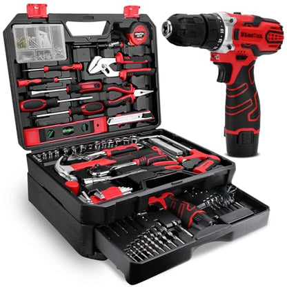 KingTool 276-Piece Tool Set Kit - Tool kit with 12V Cordless Power Drill Driver Toolbox Storage Case with Drawer, Drill Set Perfect for Homeowner, Diyer, Handyman - WoodArtSupply