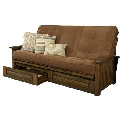 Kodiak Furniture Washington Queen Size Futon Frame with Storage Drawers - Wood Futon Frame with Mattress Included in Mocha Brown Color